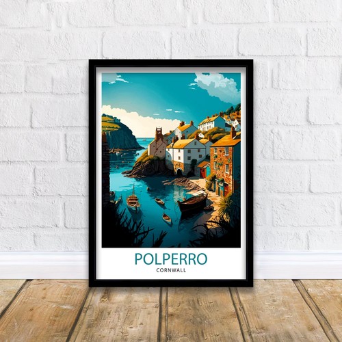 Polperro cornwall reise poster - polperro,